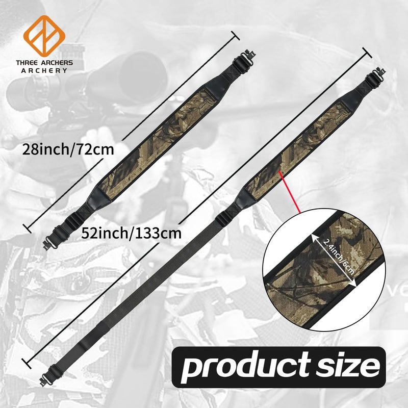 THREE ARCHERS Archery Bow Sling with Removable Swivels Comfortable Padded Shoulder Adjustable Strap Sling for Crossbow for Portable Outdoors-Shooting & Hunting(Length 28-52IN, Width 2.4IN) - Image 2